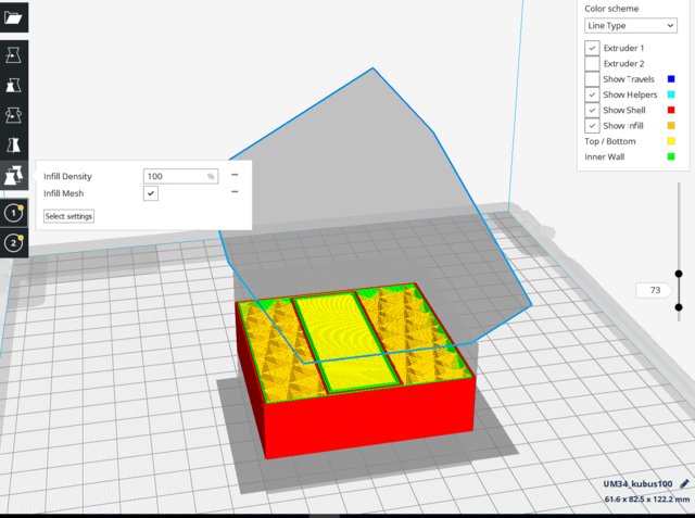 Example of a cube with different infill settings