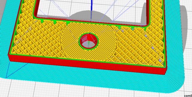 Detail of sliced bracket showing local infill percentage