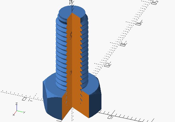 bolt with 60 degree part cut away to show reinforcement in head